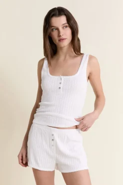 ETAM Los Pijamas Más Responsables|Pijamas Esenciales|Short de pyjama en coton en pointelle ECRU