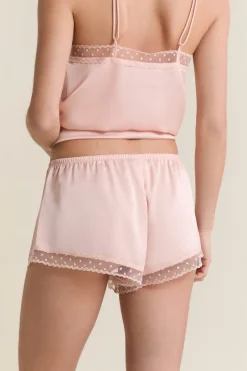 ETAM Los Pijamas Más Responsables|Partes De Abajo De Pijama|Short de pyjama satiné détails brodés ROSE POUDRE