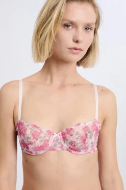ETAM Sujetadores De Encaje|Balconette|Soutien-gorge N.9 - Balconnet en dentelle avec fleurs ROSE