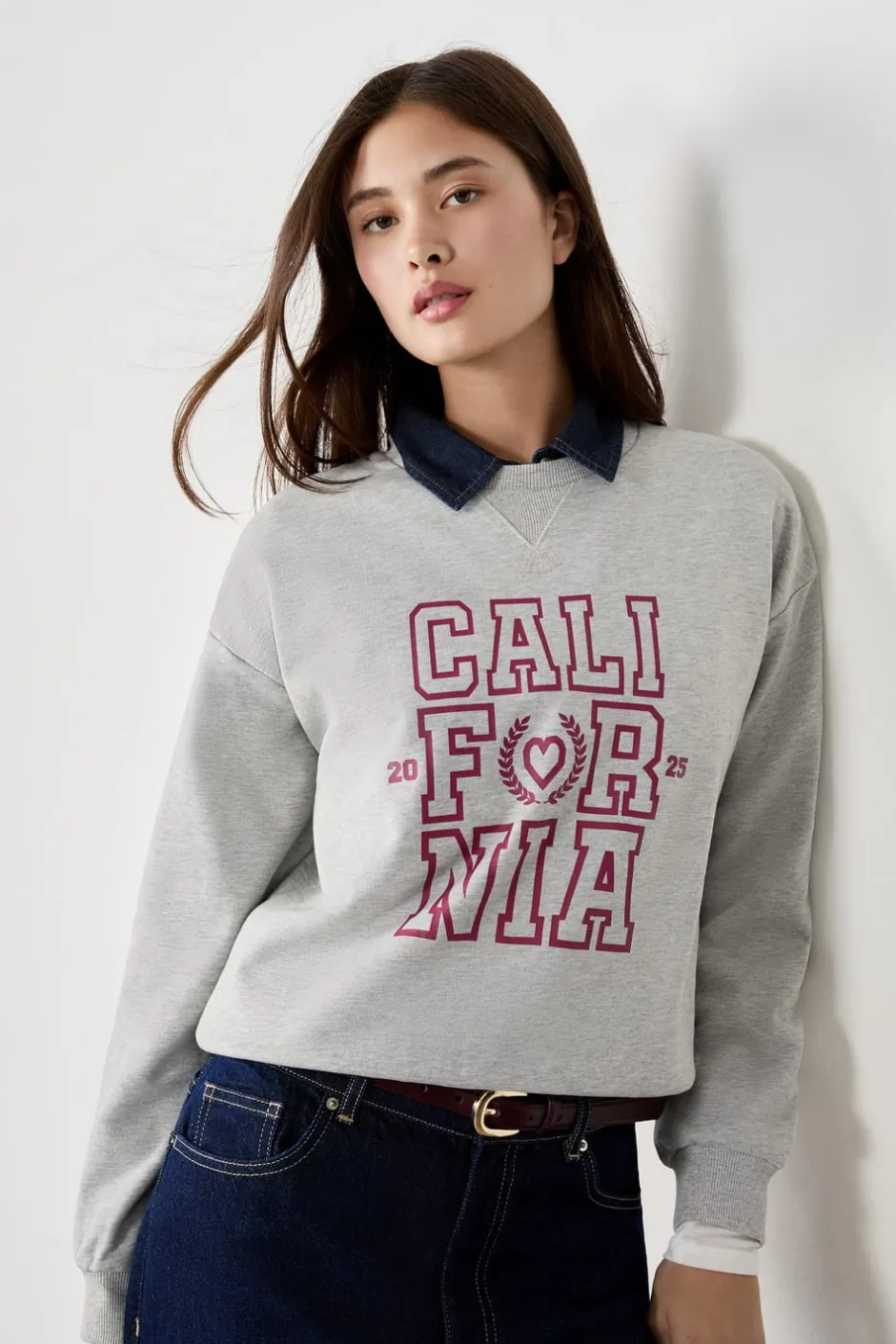ETAM Cuello Redondo|Sudaderas|Sudadera "California" de algodón GRIS