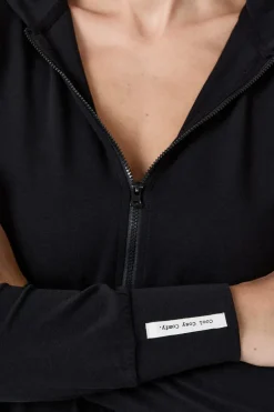 ETAM Homewear|Ponchos, Sudaderas Y Chaquetas|Sudadera con capucha y cremallera de algodón NEGRO