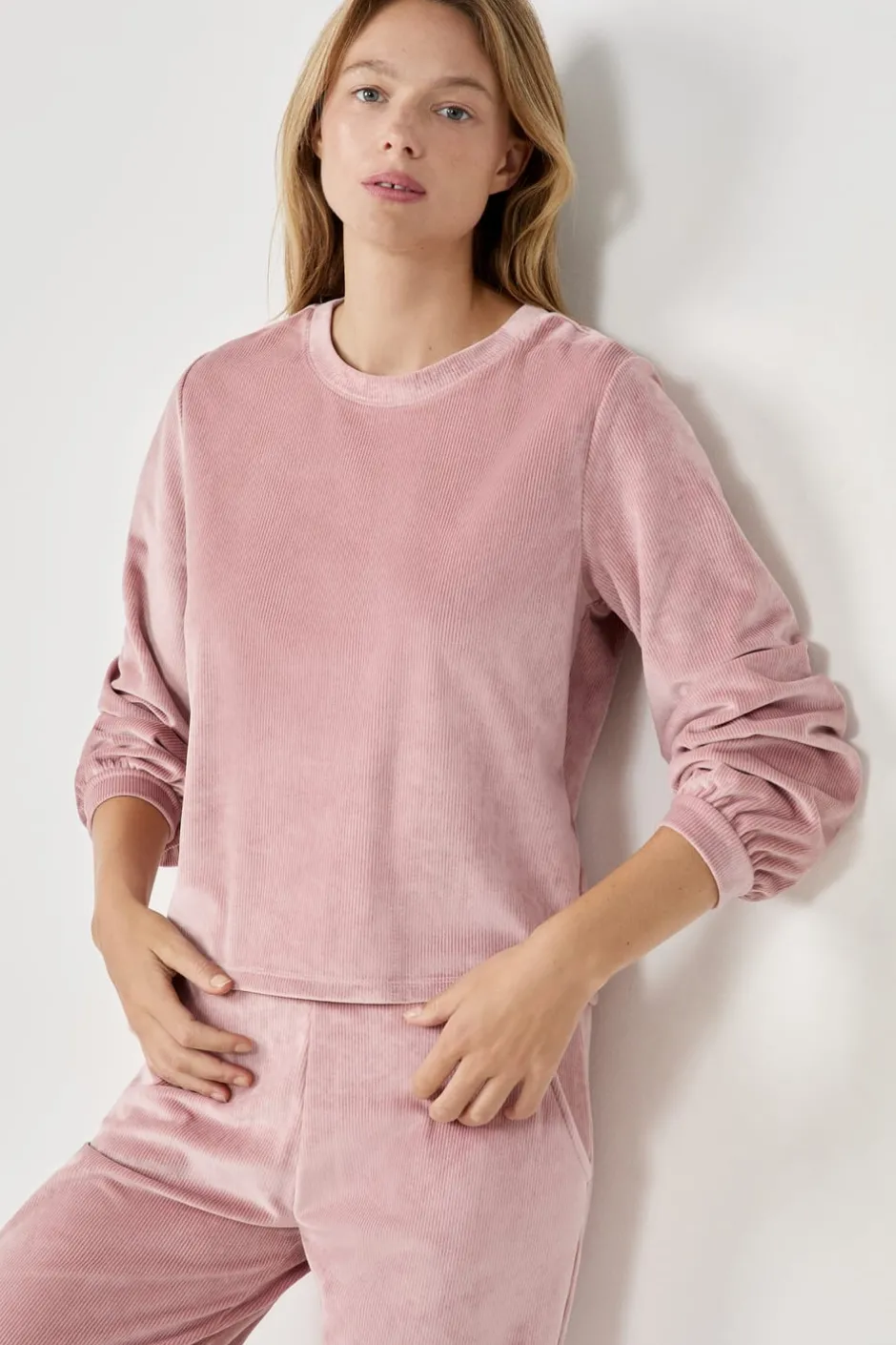 ETAM Pijamas Calentitos|Ponchos, Sudaderas Y Chaquetas|Sudadera con efecto terciopelo ROSA EMPOLVADO
