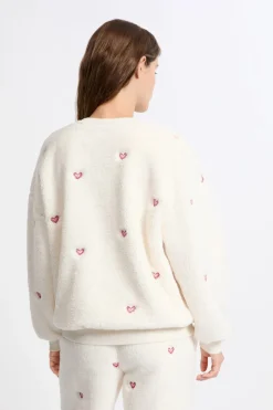 ETAM Los Pijamas Más Responsables|Pijamas Calentitos|Sudadera con estampado de corazones efecto polar CRUDO