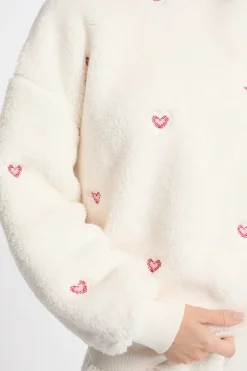 ETAM Los Pijamas Más Responsables|Pijamas Calentitos|Sudadera con estampado de corazones efecto polar CRUDO
