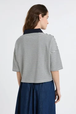 ETAM Rayas Marineras|Sudaderas|Sudadera de algodón con cuello polo a rayas TINTA