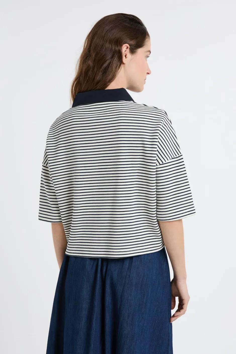 ETAM Rayas Marineras|Sudaderas|Sudadera de algodón con cuello polo a rayas TINTA