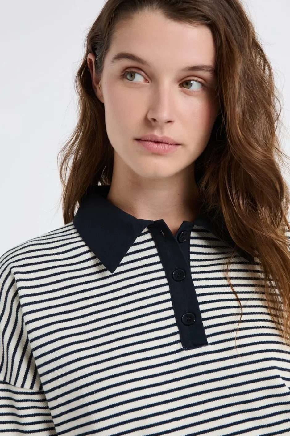 ETAM Rayas Marineras|Sudaderas|Sudadera de algodón con cuello polo a rayas TINTA