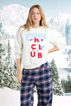 ETAM Los Pijamas Más Responsables|Ponchos, Sudaderas Y Chaquetas|Sudadera de algodón con estampado de esquiadores crudo