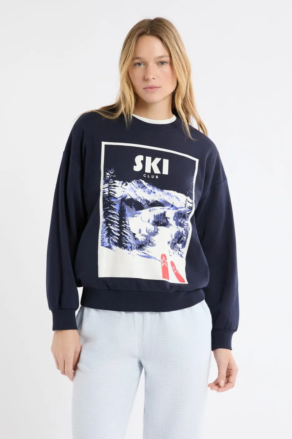 ETAM Los Pijamas Más Responsables|Ponchos, Sudaderas Y Chaquetas|Sudadera de algodón con estampado de paisaje de esquí marino