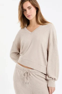 ETAM Homewear|Ponchos, Sudaderas Y Chaquetas|Sudadera de pijama con cuello en V MARR&Oacute;N