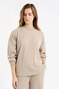 ETAM Homewear|Los Pijamas Más Responsables|Sudadera de pijama con cuello redondo TAUPE