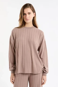 ETAM Homewear|Los Pijamas Más Responsables|Sudadera de pijama con cuello redondo MARRÓN