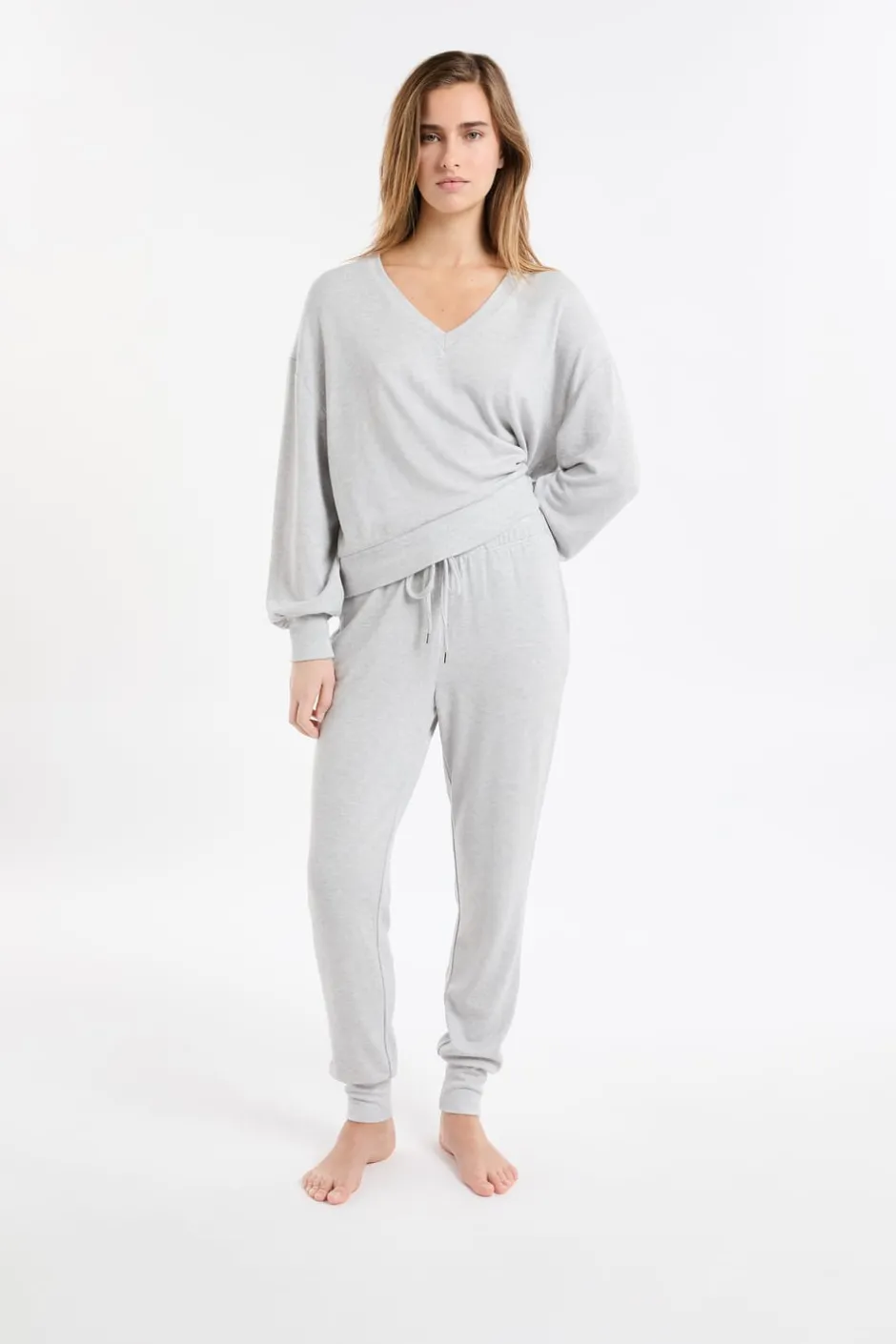 ETAM Homewear|Ponchos, Sudaderas Y Chaquetas|Sudadera de pijama con cuello en V GRIS CLARO