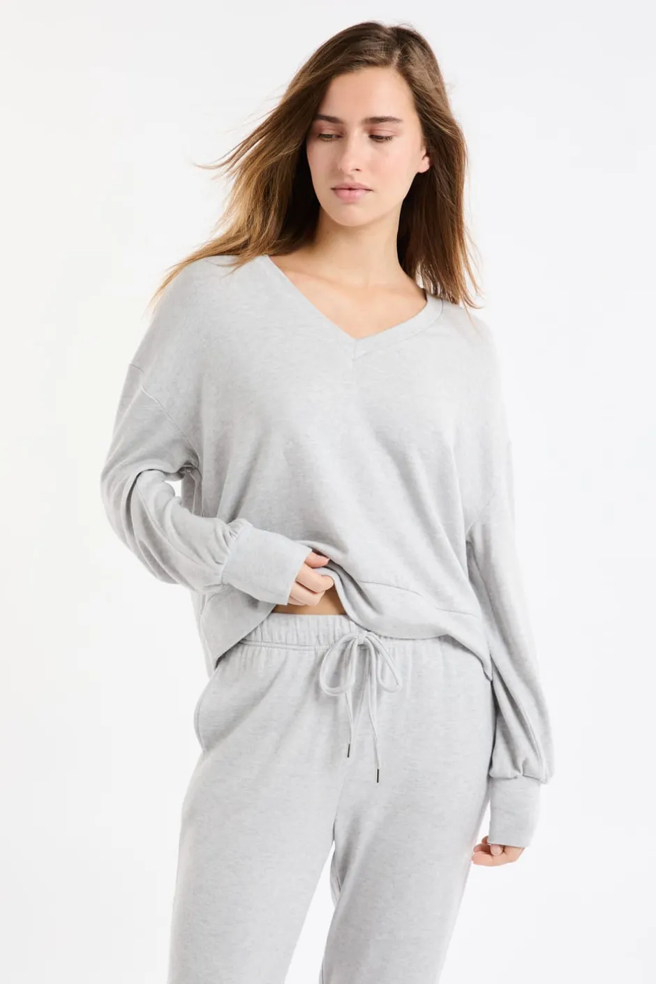 ETAM Homewear|Ponchos, Sudaderas Y Chaquetas|Sudadera de pijama con cuello en V GRIS CLARO