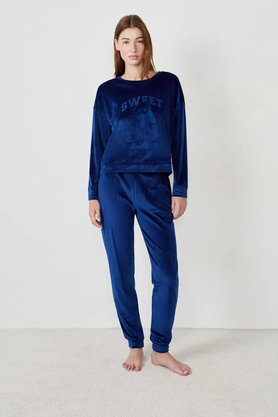 ETAM Pijamas Calentitos|Ponchos, Sudaderas Y Chaquetas|Sudadera de pijama con efecto terciopelo AZUL MARINO