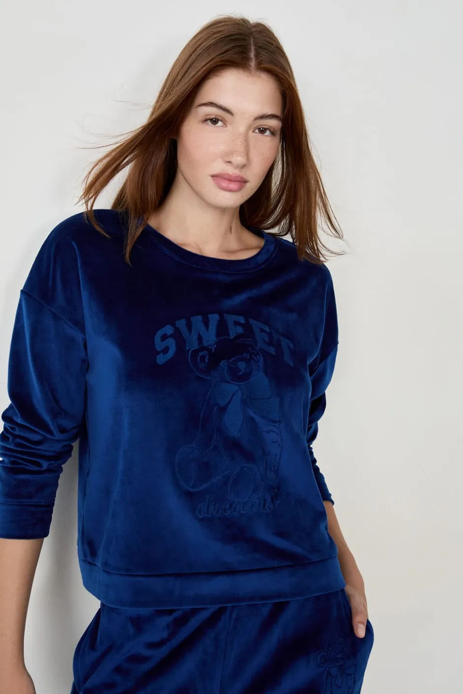 ETAM Pijamas Calentitos|Ponchos, Sudaderas Y Chaquetas|Sudadera de pijama con efecto terciopelo AZUL MARINO