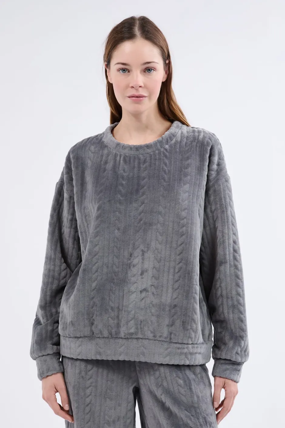 ETAM Pijamas Calentitos|Ponchos, Sudaderas Y Chaquetas|Sudadera de pijama con efecto terciopelo ANTRACITA
