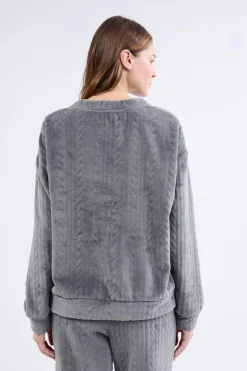 ETAM Pijamas Calentitos|Ponchos, Sudaderas Y Chaquetas|Sudadera de pijama con efecto terciopelo ANTRACITA