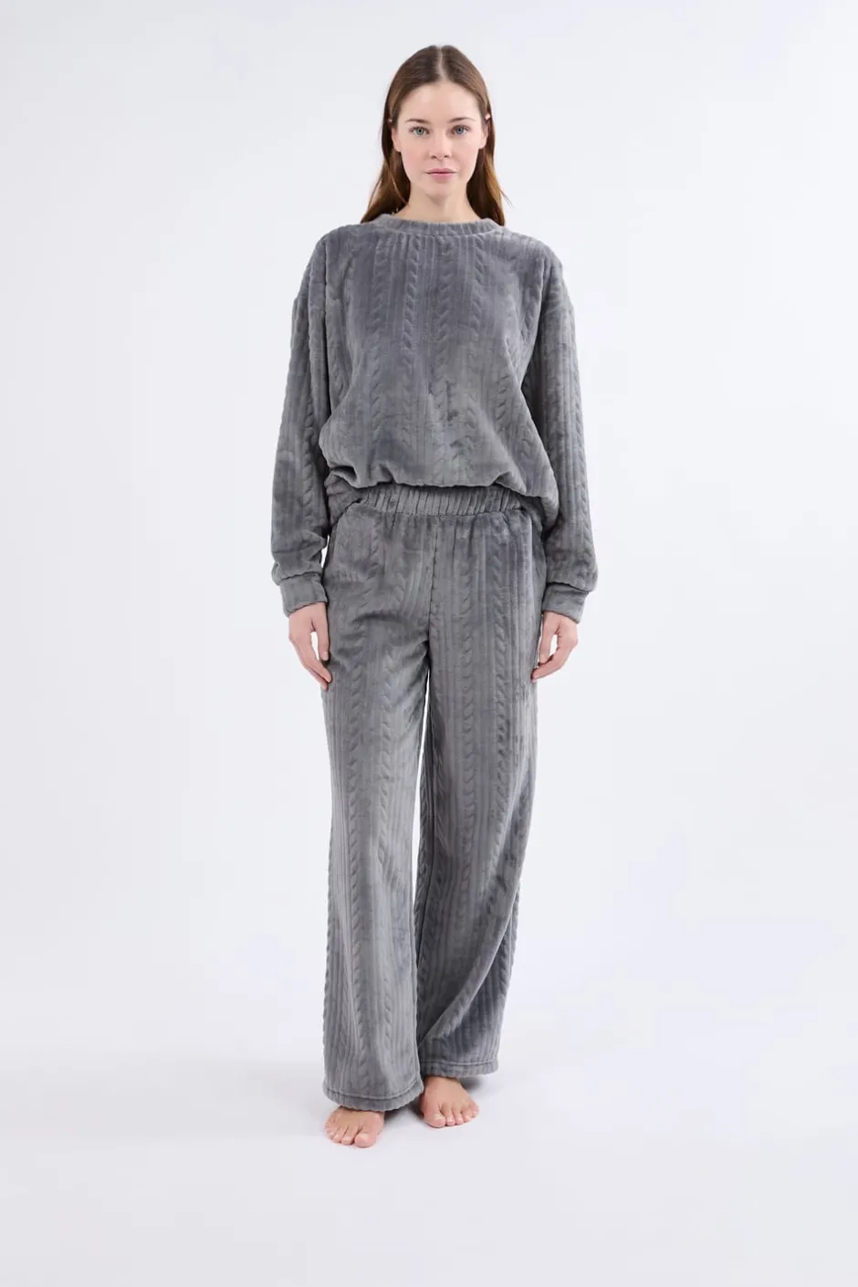 ETAM Pijamas Calentitos|Ponchos, Sudaderas Y Chaquetas|Sudadera de pijama con efecto terciopelo ANTRACITA