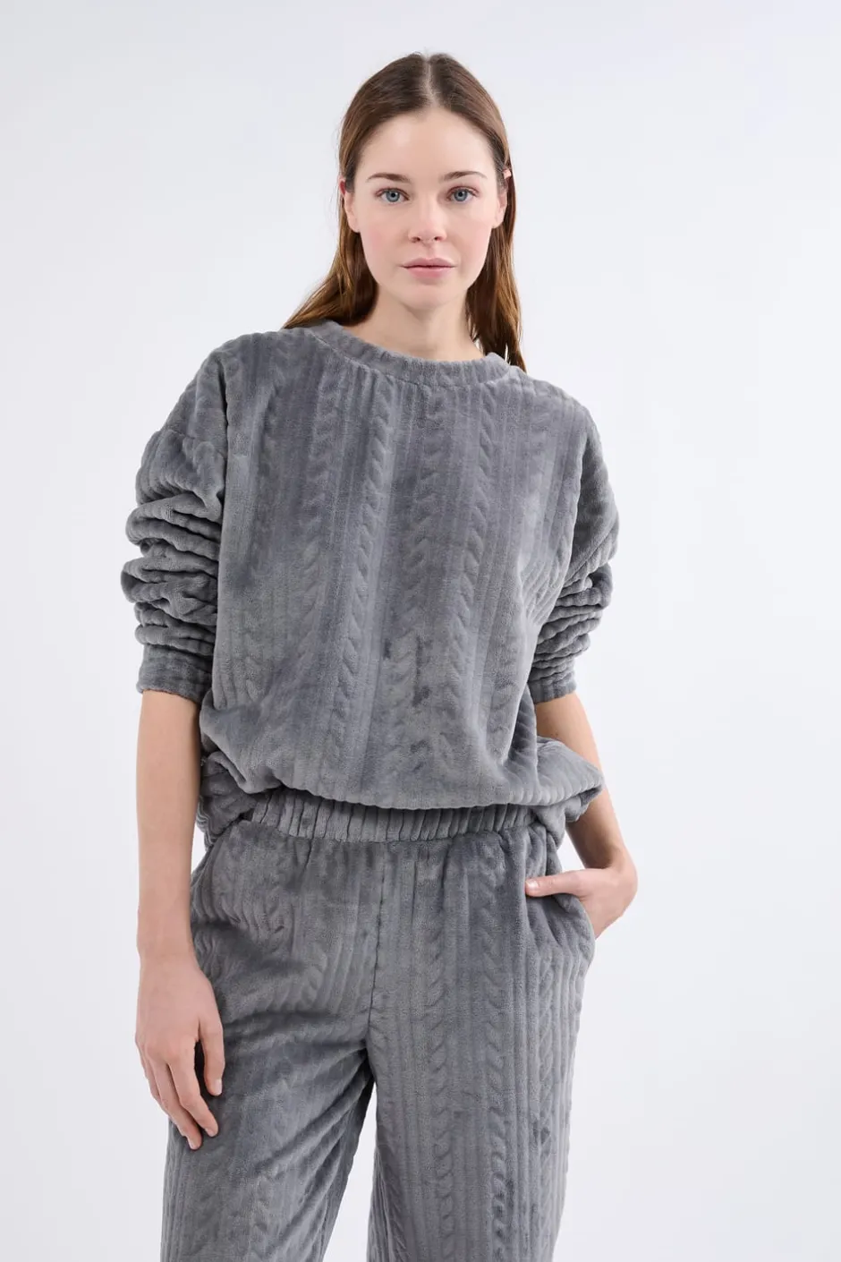 ETAM Pijamas Calentitos|Ponchos, Sudaderas Y Chaquetas|Sudadera de pijama con efecto terciopelo ANTRACITA