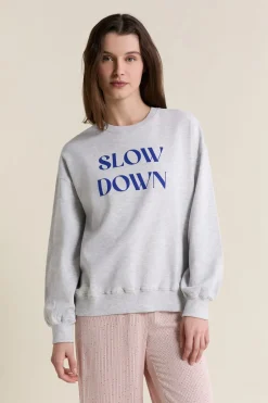 ETAM Los Pijamas Más Responsables|Ponchos, Sudaderas Y Chaquetas|Sudadera de pijama con inscripción en algodón GRIS CLARO
