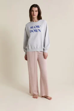 ETAM Los Pijamas Más Responsables|Ponchos, Sudaderas Y Chaquetas|Sudadera de pijama con inscripción en algodón GRIS CLARO