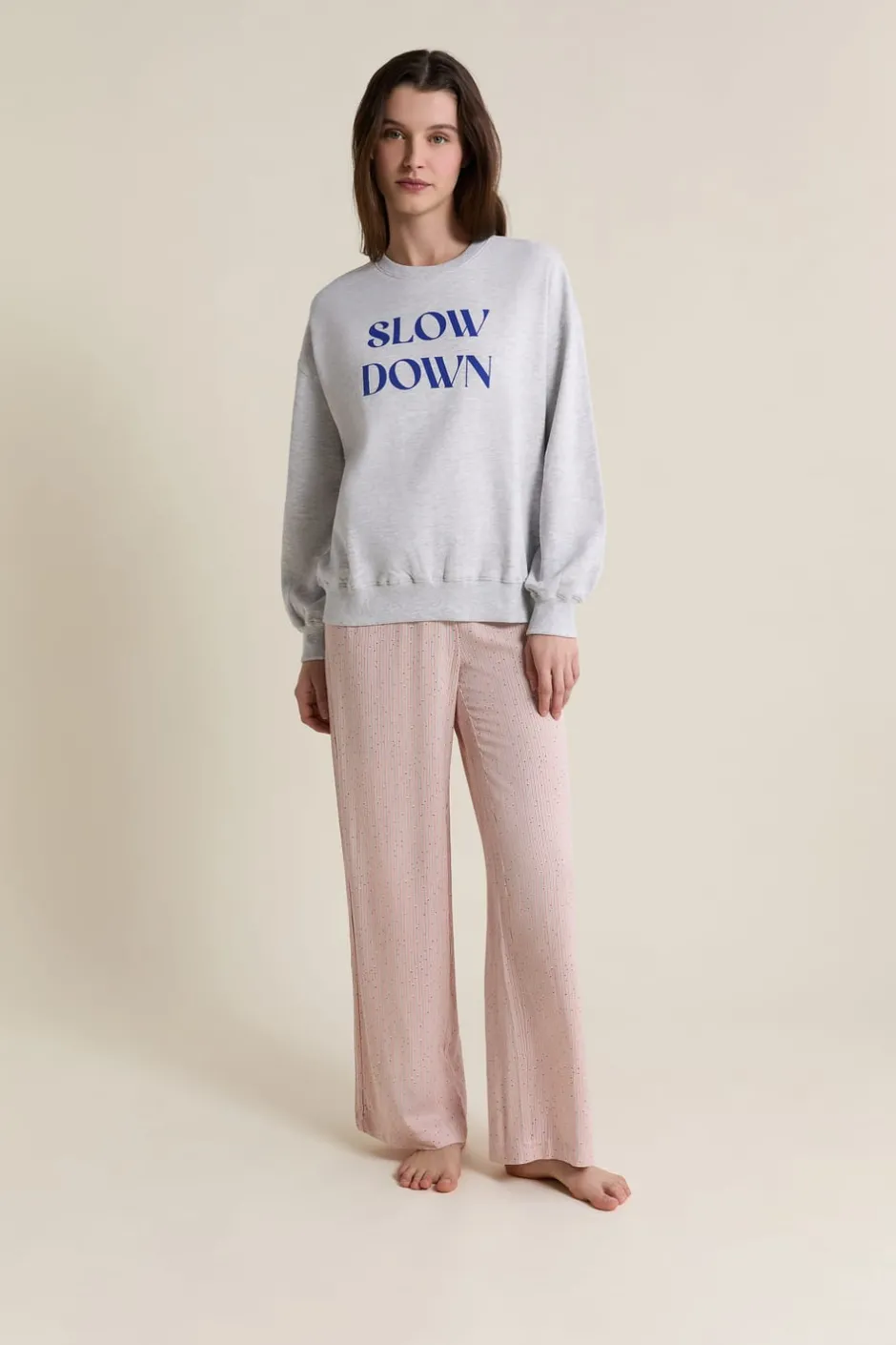 ETAM Los Pijamas Más Responsables|Ponchos, Sudaderas Y Chaquetas|Sudadera de pijama con inscripción en algodón GRIS CLARO