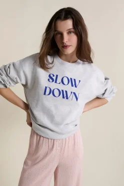 ETAM Los Pijamas Más Responsables|Ponchos, Sudaderas Y Chaquetas|Sudadera de pijama con inscripción en algodón GRIS CLARO