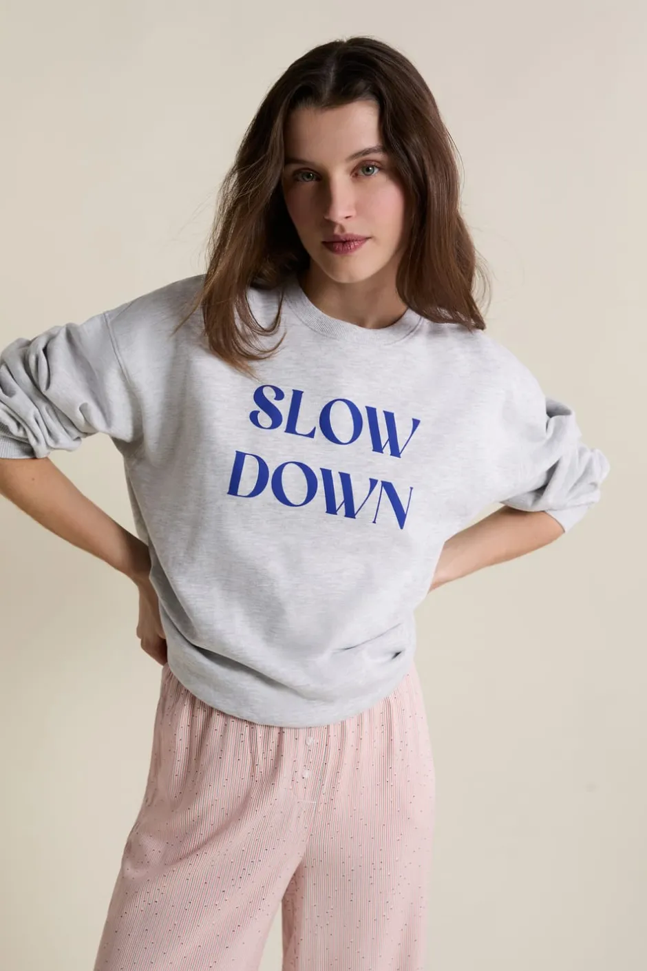 ETAM Los Pijamas Más Responsables|Ponchos, Sudaderas Y Chaquetas|Sudadera de pijama con inscripción en algodón GRIS CLARO