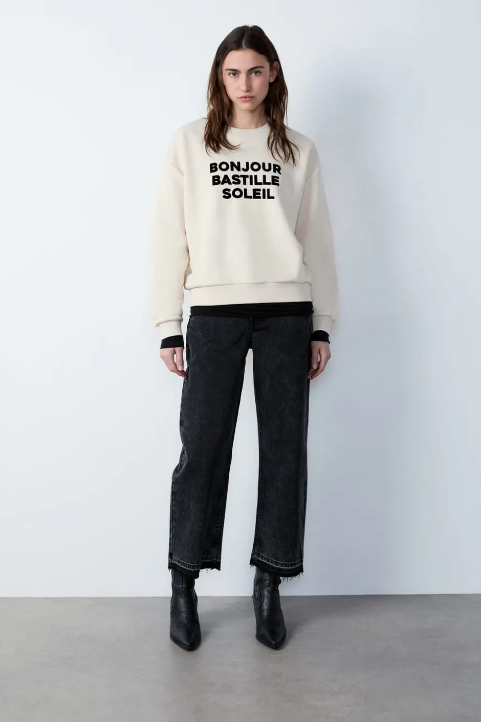 ETAM Fantasía|Básicos|Sudadera estampada "Bonjour Bastille Soleil" CRUDO