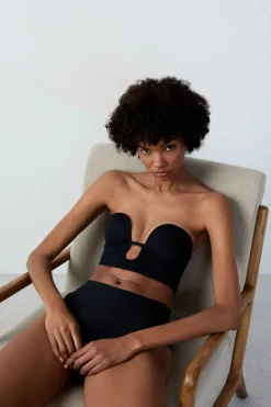 ETAM Sujetadores Talla Grande: Copas D-G|Sujetadores Invisibles|Sujetador - Bustier copas finas NEGRO