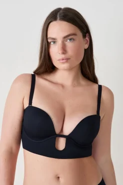 ETAM Sujetadores Talla Grande: Copas D-G|Sujetadores Invisibles|Sujetador - Bustier copas finas NEGRO
