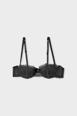 ETAM Sujetadores De Encaje|Push Up|Sujetador balconnet push-up de tul y satén NEGRO