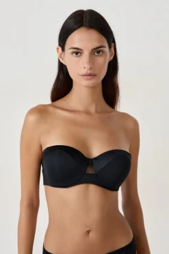 ETAM Sujetadores Talla Grande: Copas D-G|Sujetadores Invisibles|Sujetador bandeau con finas copas y tirantes desmontables NEGRO