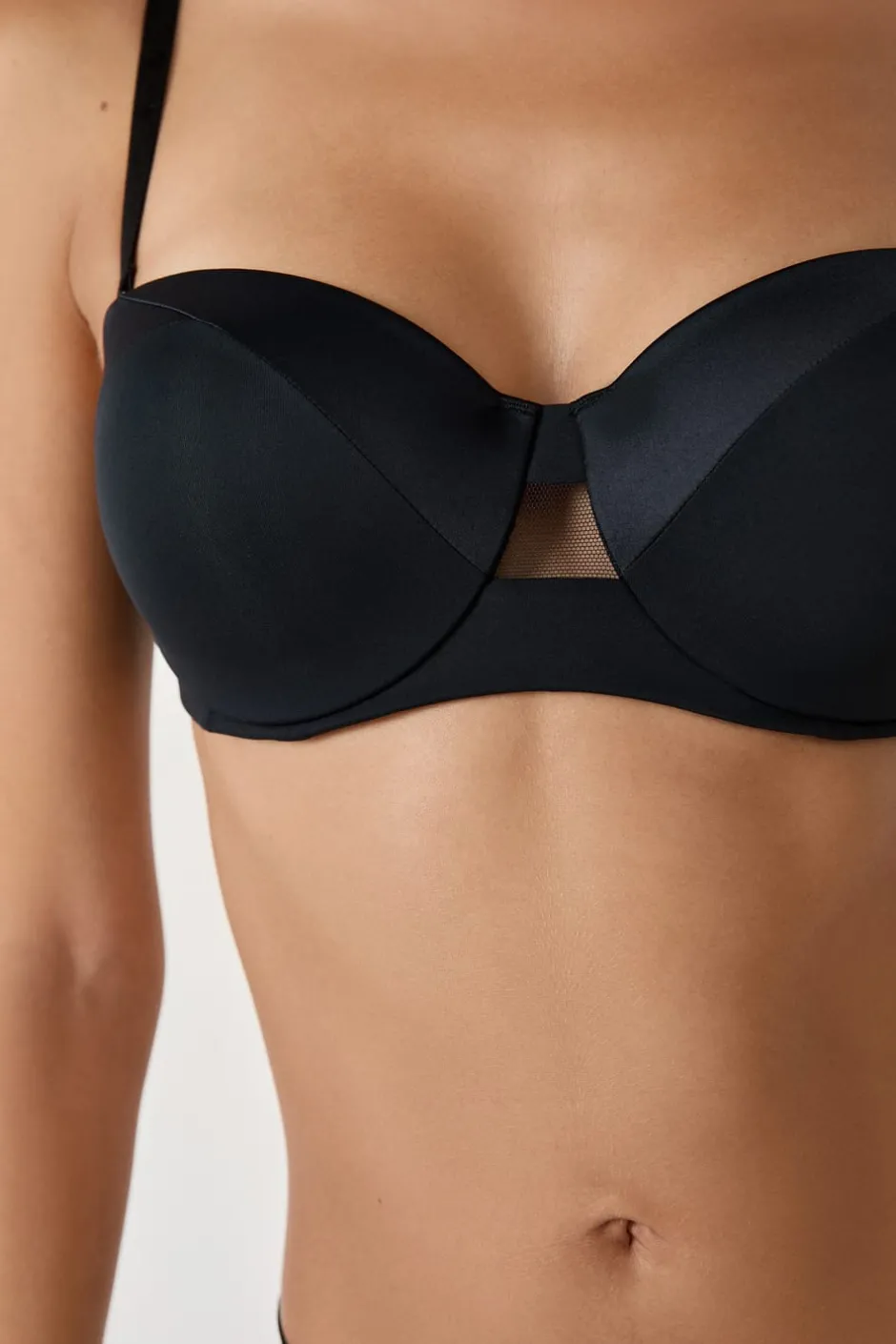 ETAM Sujetadores Talla Grande: Copas D-G|Sujetadores Invisibles|Sujetador bandeau con finas copas y tirantes desmontables NEGRO
