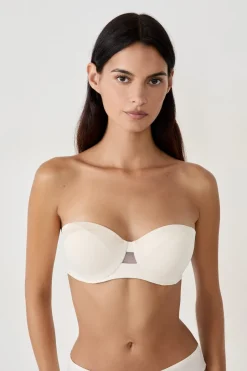 ETAM Sujetadores Talla Grande: Copas D-G|Sujetadores Invisibles|Sujetador bandeau con finas copas y tirantes desmontables CRUDO