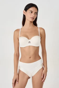 ETAM Sujetadores Talla Grande: Copas D-G|Sujetadores Invisibles|Sujetador bandeau con finas copas y tirantes desmontables CRUDO
