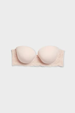 ETAM Sujetadores De Encaje|Sin Tirantes|Sujetador bandeau con tirantes desmontables - Copa D ROSA EMPOLVADO