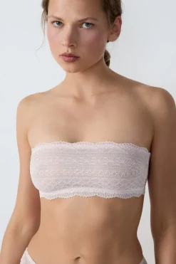 ETAM Sin Tirantes|Sin Aro|Sujetador bandeau de encaje ROSA EMPOLVADO