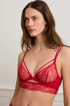 ETAM Sujetadores De Encaje|Sujetadores Sexy|Sujetador bustier de encaje con tirantes dobles ROJO