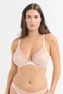 ETAM Sujetadores Sexy|Balconette|Sujetador clásico con bordado ROSA POLVO