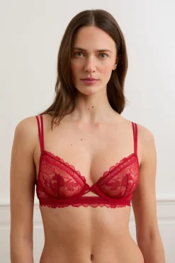 ETAM Sujetadores De Encaje|Sujetadores Sexy|Sujetador clásico de encaje con tirantes dobles ROJO