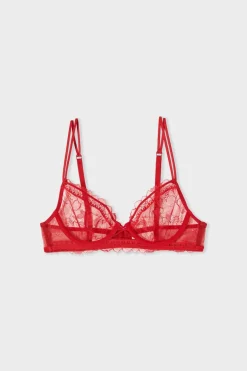 ETAM Sujetadores De Encaje|Sujetadores Sexy|Sujetador clásico de encaje con tirantes dobles ROJO