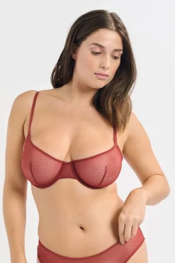 ETAM Sujetadores Talla Grande: Copas D-G|Balconette|Sujetador clásico de tul TERRACOTTA