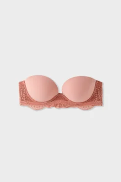 ETAM Sujetadores De Encaje|Bustier|Sujetador copa fina tirantes removibles ROSA