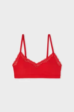 ETAM Bralette|Sin Aro|Sujetador de microfibra con detalles de encaje ROJO