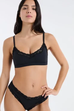 ETAM Bralette|Sin Aro|Sujetador de microfibra y encaje NEGRO