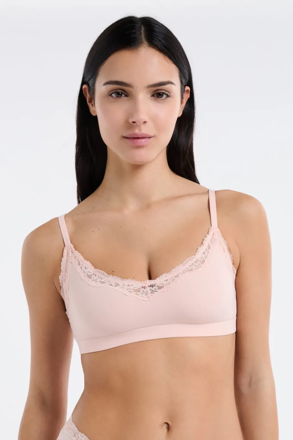 ETAM Bralette|Sin Aro|Sujetador de microfibra y encaje ROSA EMPOLVADO
