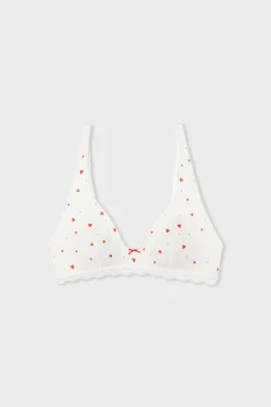 ETAM Bralette|Sin Aro|Sujetador de punto calado con estampado de corazones IMP FD BLANCO