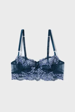 ETAM Balconette|Sujetador N. 9 - Balconnet con bordado floral AZUL MARINO